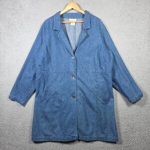Vintage Roamans Long Blazer Jacket Large Blue Casual Chic 90s Grunge Lightweight